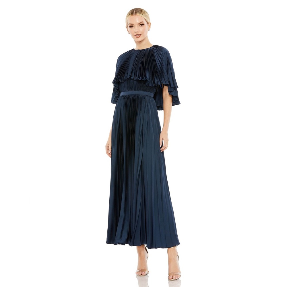 Mac Duggal Pleaded Cape Gown Midnight